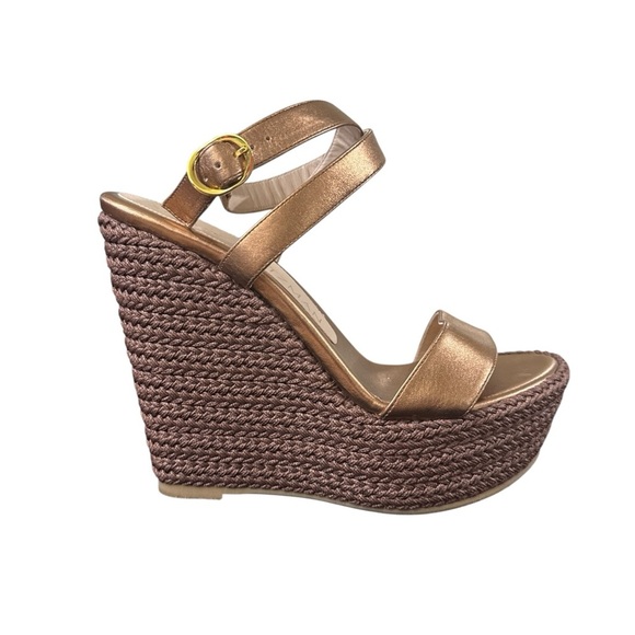 Stuart Weitzman Alex Wedge Liquid Metallic Leather Size 7 - Picture 3 of 9